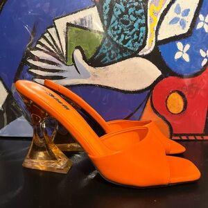 Orange Heeled Mules